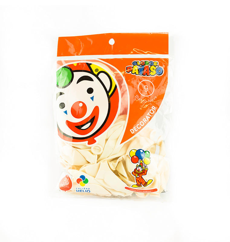 GLOBO PAYASO NO. 9 BLANCO 50 PZ