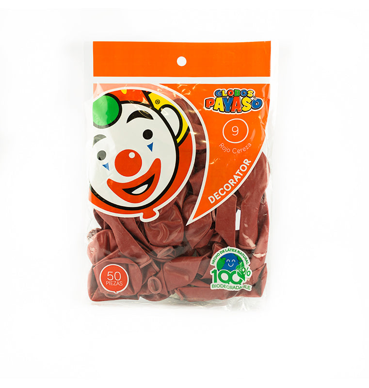 GLOBO PAYASO NO. 9 ROJO CEREZA 50 PZ