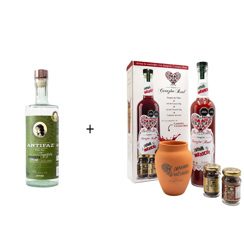 MEZCAL ANTIFAZ TEPEZTATE 750 ML + SANGRITA CORAZON REAL KIT