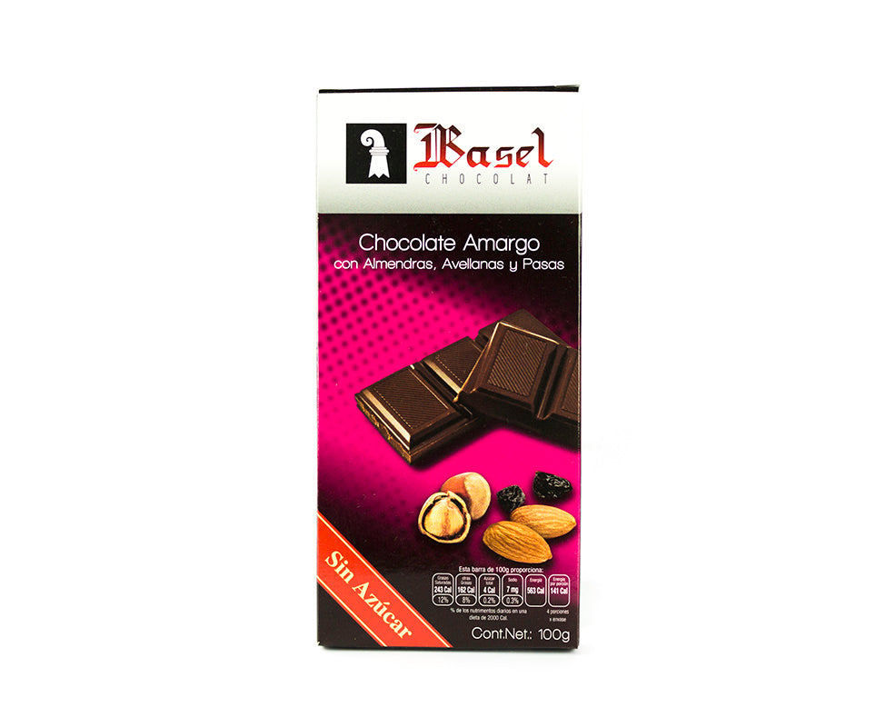CHOCOLATE BASEL ALMENDRAS AVELLANAS PASAS 72% 100 GR
