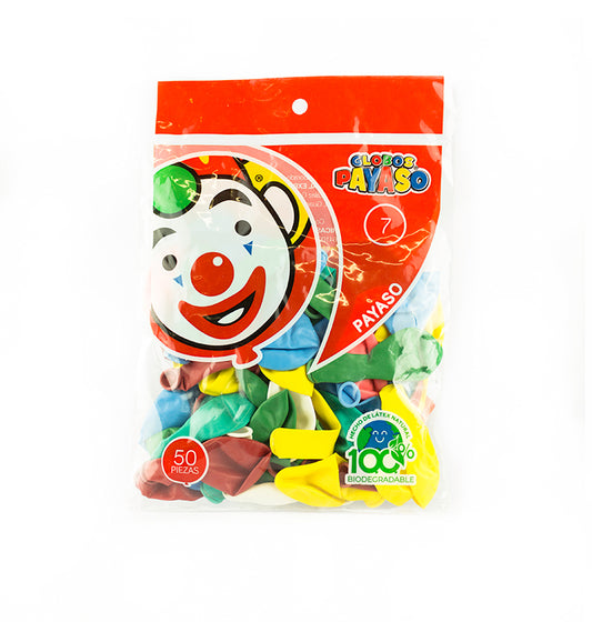 GLOBO PAYASO NO. 7 COLORES SURTIDO 50 PZ
