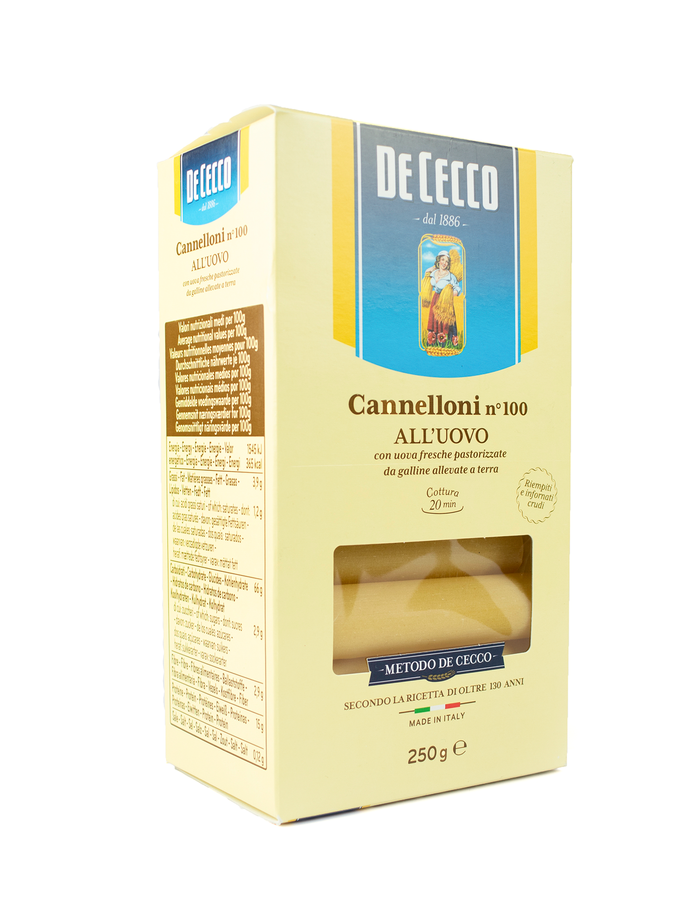 PASTA DE CECCO CANELLONI HUEVO 250 GR